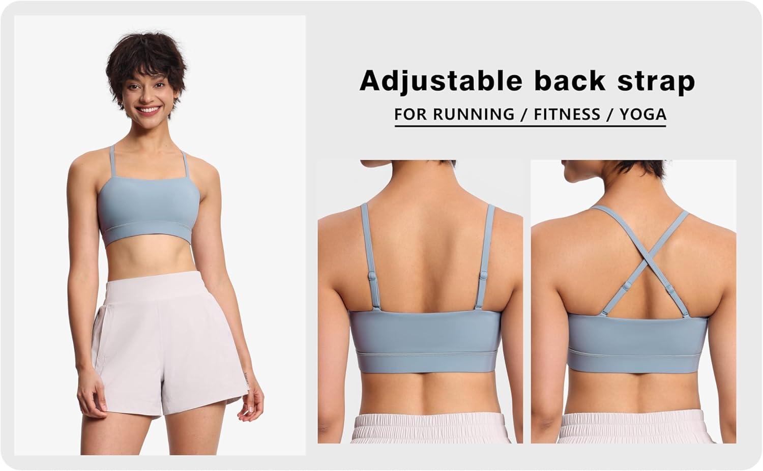 imageTHE GYM PEOPLE Womens Adjustable Spaghetti Strap Sports Bras Wirefree Workout Tops with Removable PaddedDenim Blue