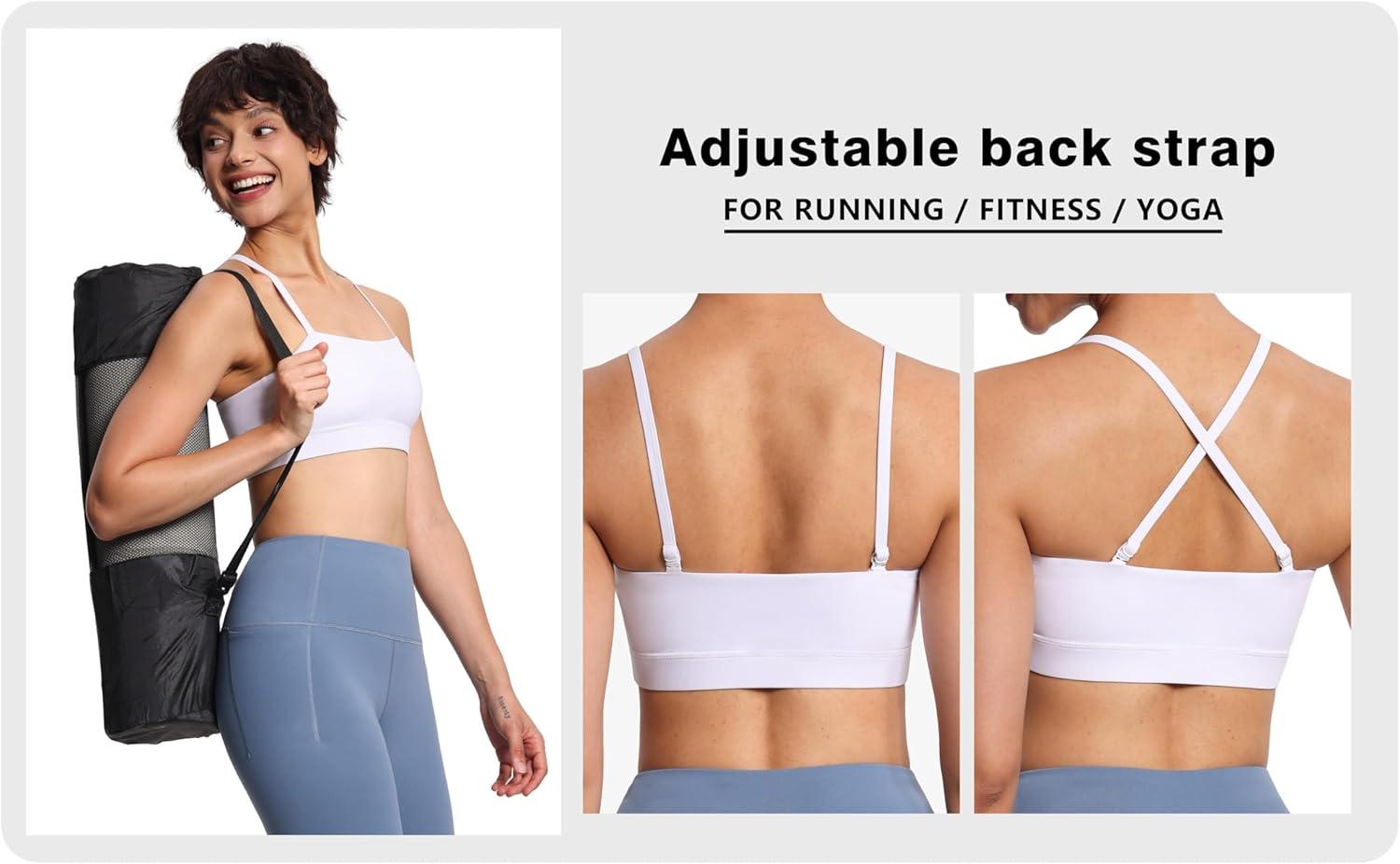 imageTHE GYM PEOPLE Womens Adjustable Spaghetti Strap Sports Bras Wirefree Workout Tops with Removable PaddedWhite