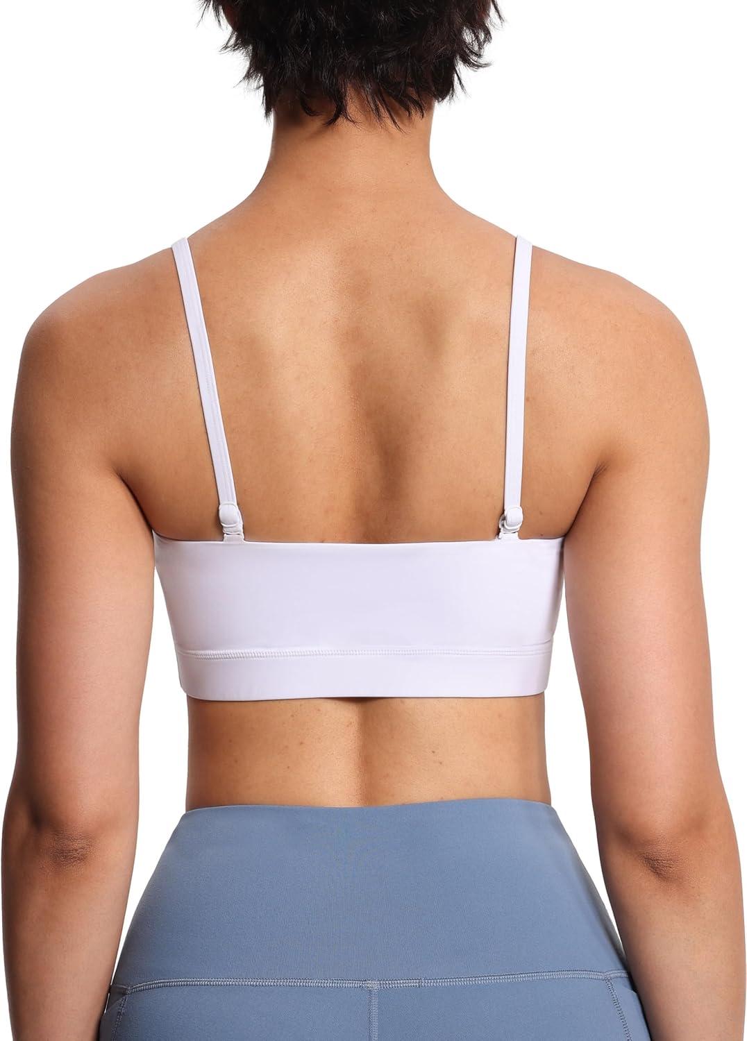 imageTHE GYM PEOPLE Womens Adjustable Spaghetti Strap Sports Bras Wirefree Workout Tops with Removable PaddedWhite
