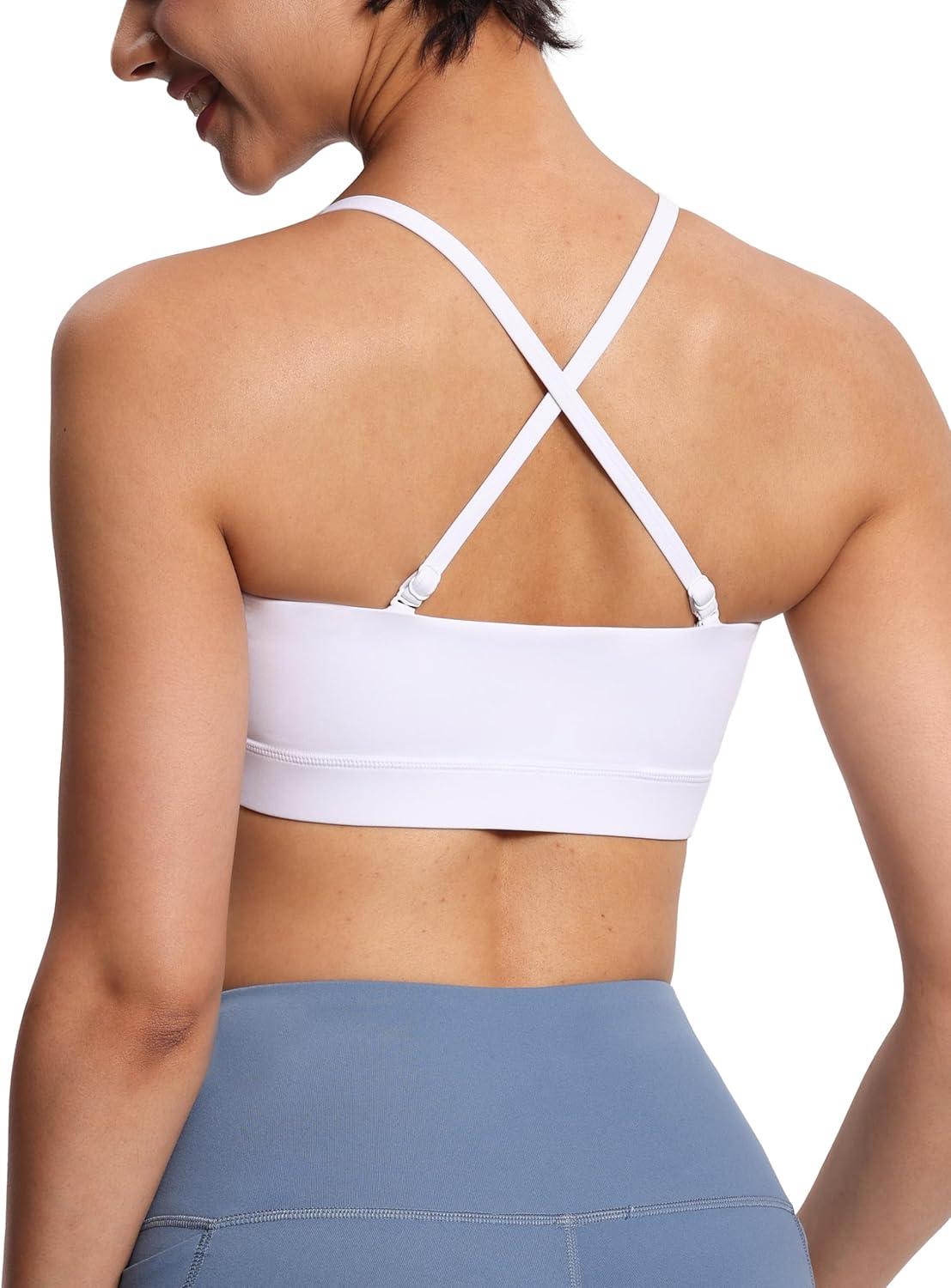 imageTHE GYM PEOPLE Womens Adjustable Spaghetti Strap Sports Bras Wirefree Workout Tops with Removable PaddedWhite
