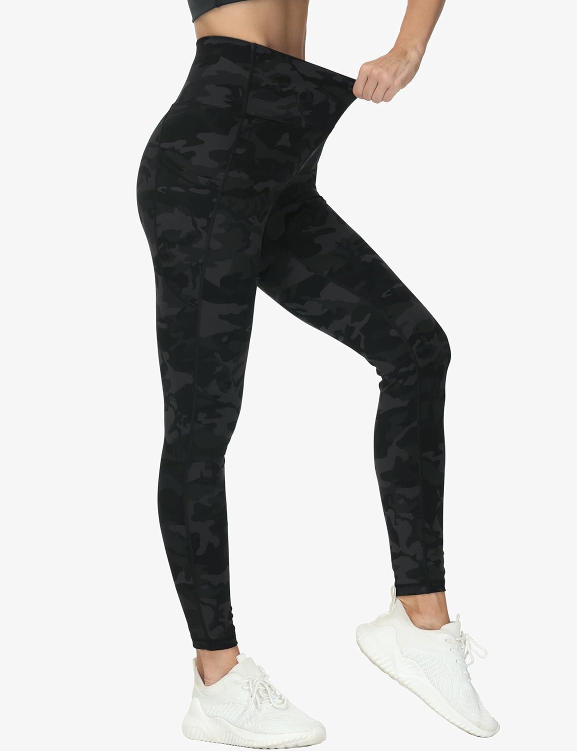 imageTHE GYM PEOPLE Womens Cross Waist Workout Leggings Tummy Control High Waisted Athletic Yoga Pants with PocketsBlack Camo