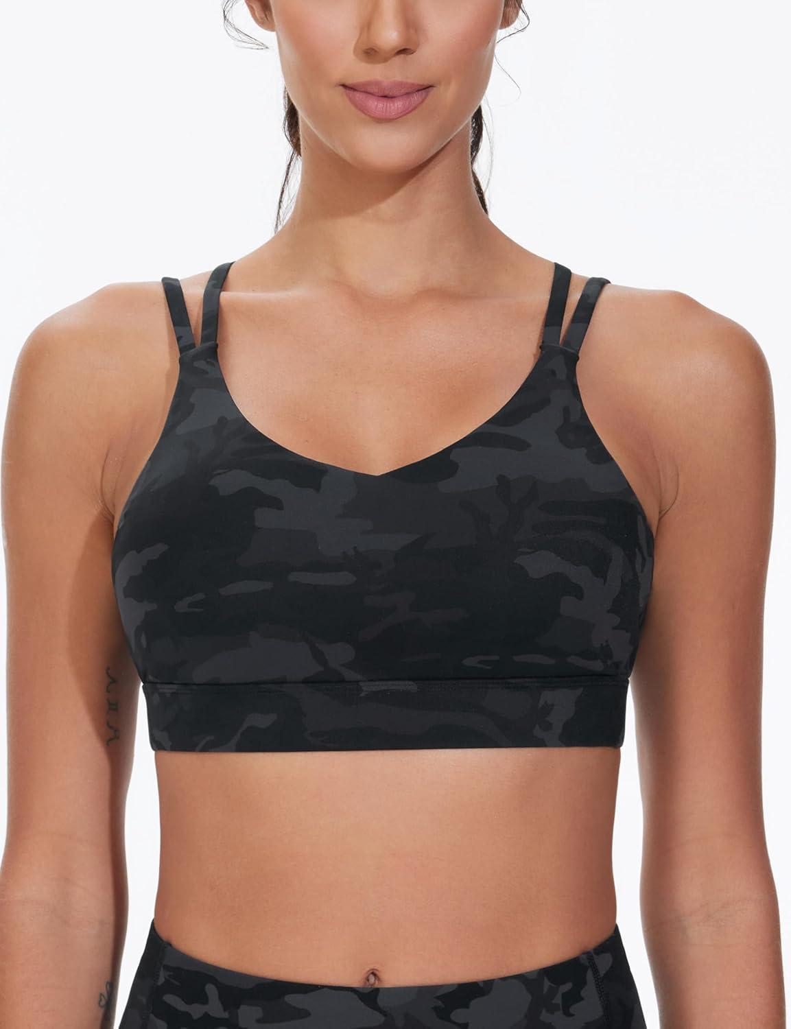 imageTHE GYM PEOPLE Womens Double Spaghetti Strap Sports Bras Supportive Strappy Workout Bra with PaddedBlackgrey Camo