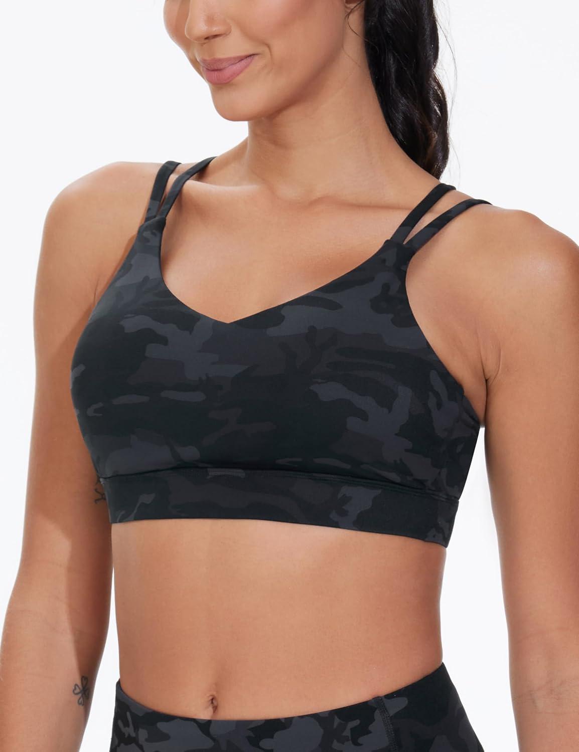 imageTHE GYM PEOPLE Womens Double Spaghetti Strap Sports Bras Supportive Strappy Workout Bra with PaddedBlackgrey Camo