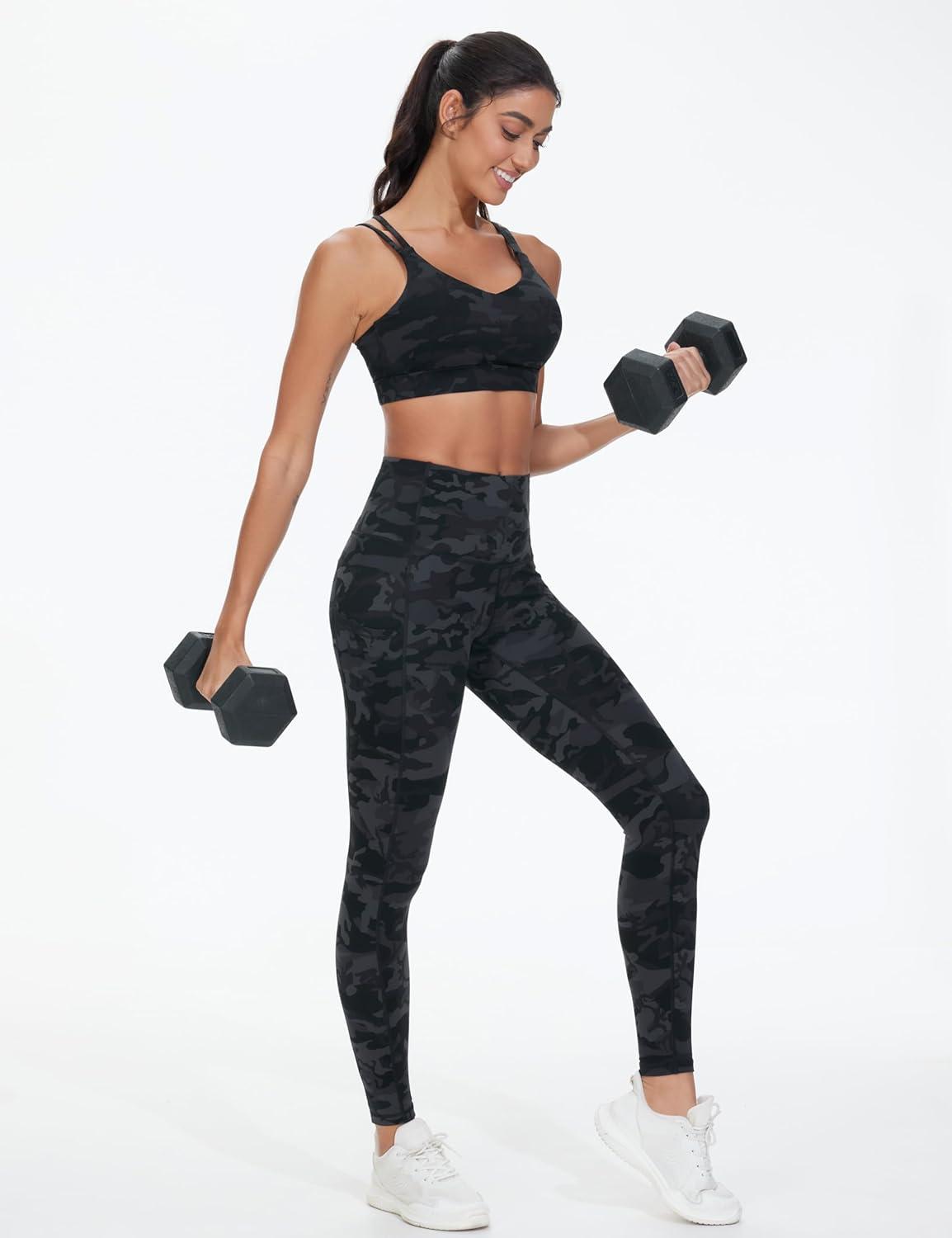 imageTHE GYM PEOPLE Womens Double Spaghetti Strap Sports Bras Supportive Strappy Workout Bra with PaddedBlackgrey Camo