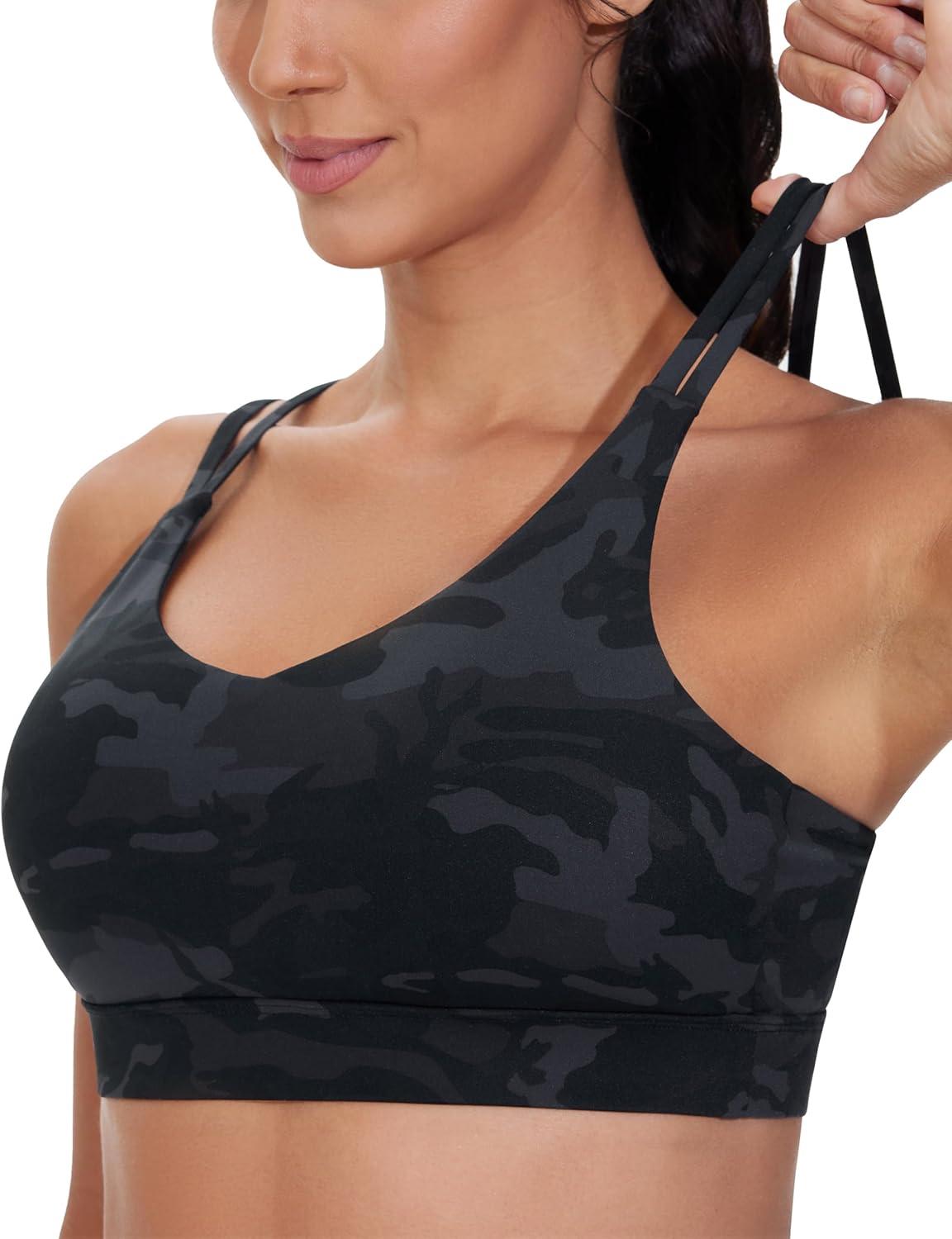 imageTHE GYM PEOPLE Womens Double Spaghetti Strap Sports Bras Supportive Strappy Workout Bra with PaddedBlackgrey Camo