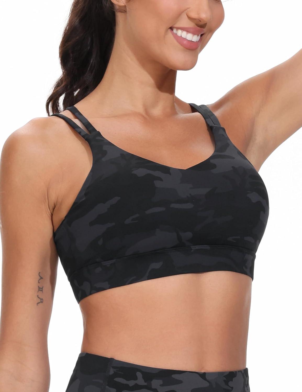 imageTHE GYM PEOPLE Womens Double Spaghetti Strap Sports Bras Supportive Strappy Workout Bra with PaddedBlackgrey Camo