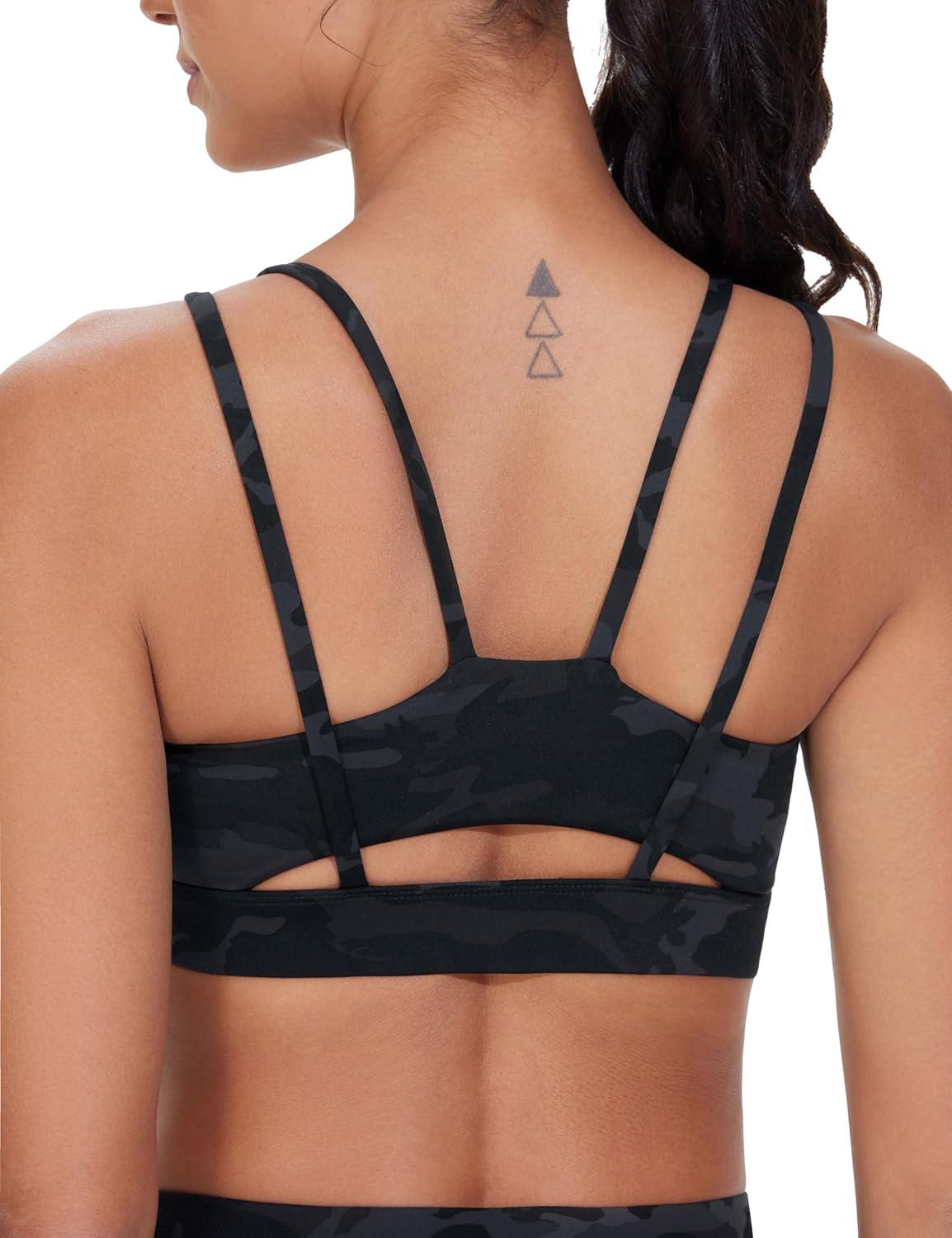 imageTHE GYM PEOPLE Womens Double Spaghetti Strap Sports Bras Supportive Strappy Workout Bra with PaddedBlackgrey Camo