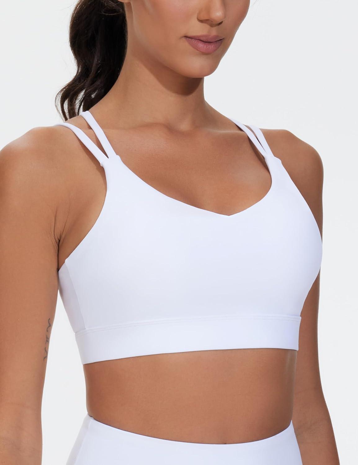 imageTHE GYM PEOPLE Womens Double Spaghetti Strap Sports Bras Supportive Strappy Workout Bra with PaddedWhite