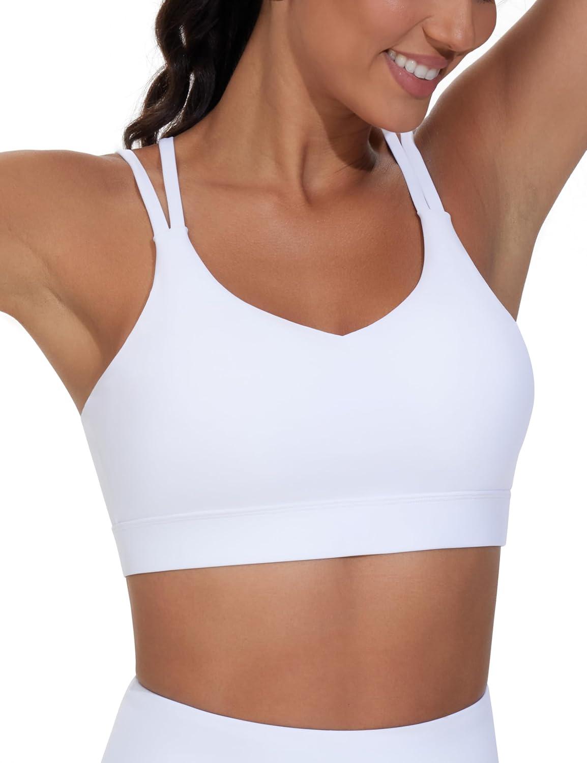 imageTHE GYM PEOPLE Womens Double Spaghetti Strap Sports Bras Supportive Strappy Workout Bra with PaddedWhite