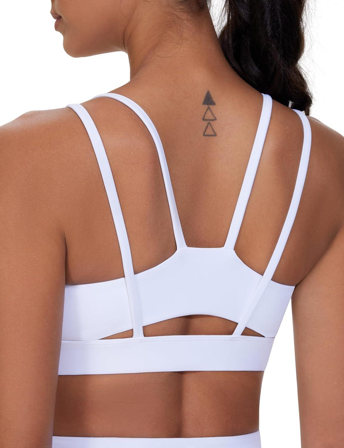imageTHE GYM PEOPLE Womens Double Spaghetti Strap Sports Bras Supportive Strappy Workout Bra with PaddedWhite