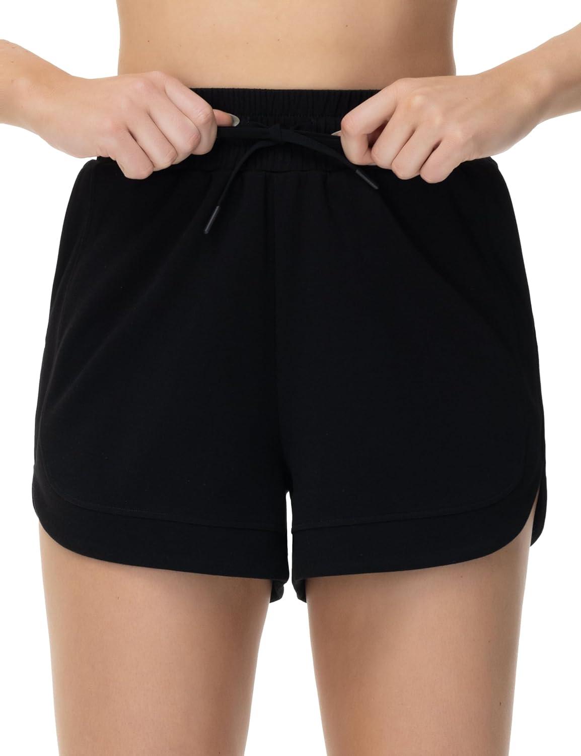 imageTHE GYM PEOPLE Womens Drawstring Sweat Shorts Soft Comfy Dolphin Workout Running Lounge Shorts with PocketsBlack