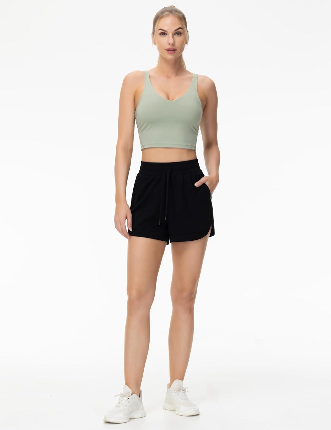 imageTHE GYM PEOPLE Womens Drawstring Sweat Shorts Soft Comfy Dolphin Workout Running Lounge Shorts with PocketsBlack