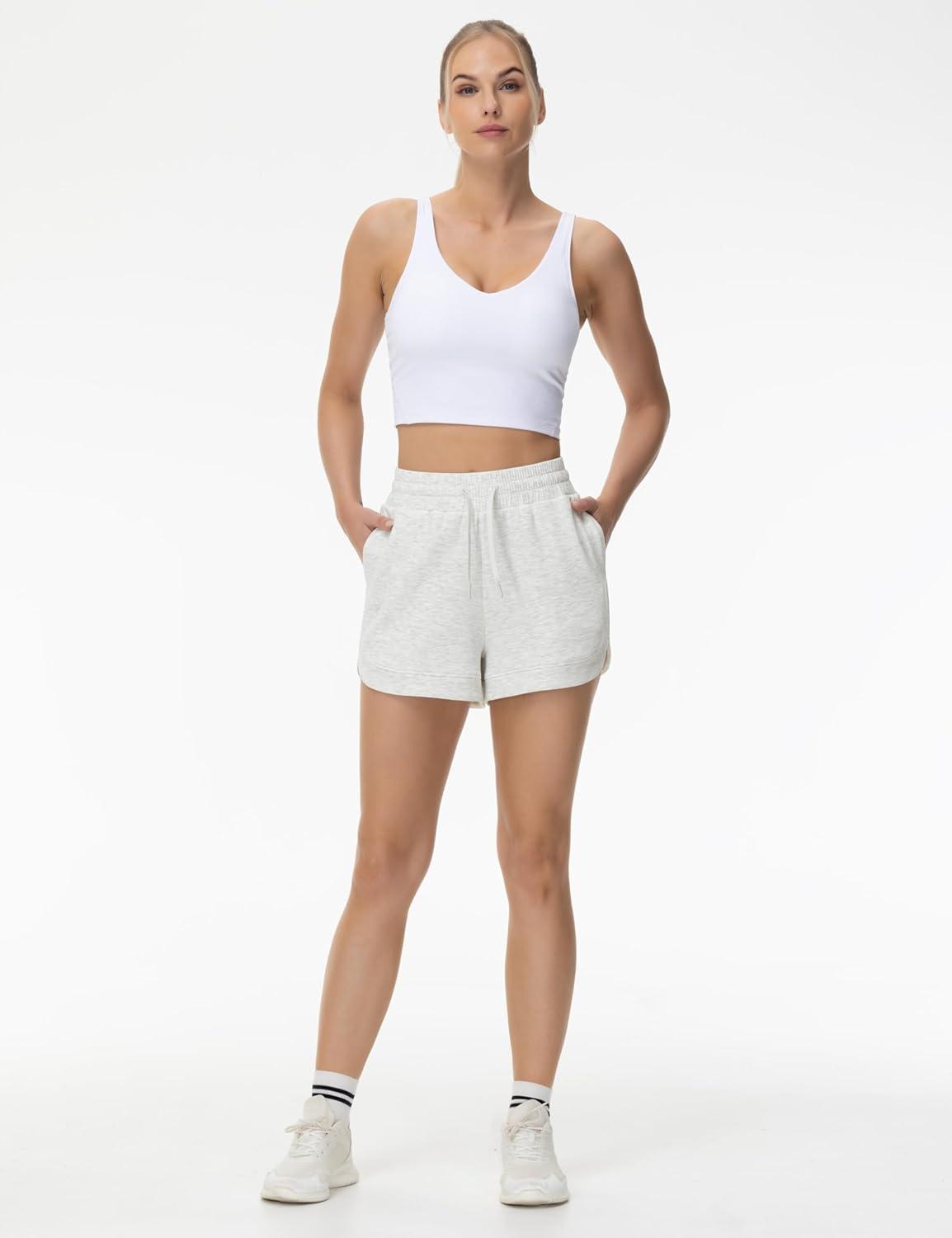 imageTHE GYM PEOPLE Womens Drawstring Sweat Shorts Soft Comfy Dolphin Workout Running Lounge Shorts with PocketsHeather White