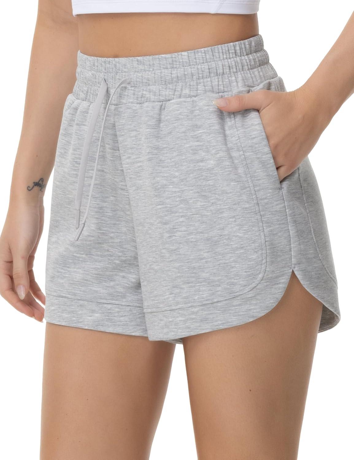 imageTHE GYM PEOPLE Womens Drawstring Sweat Shorts Soft Comfy Dolphin Workout Running Lounge Shorts with PocketsLight Heather Grey