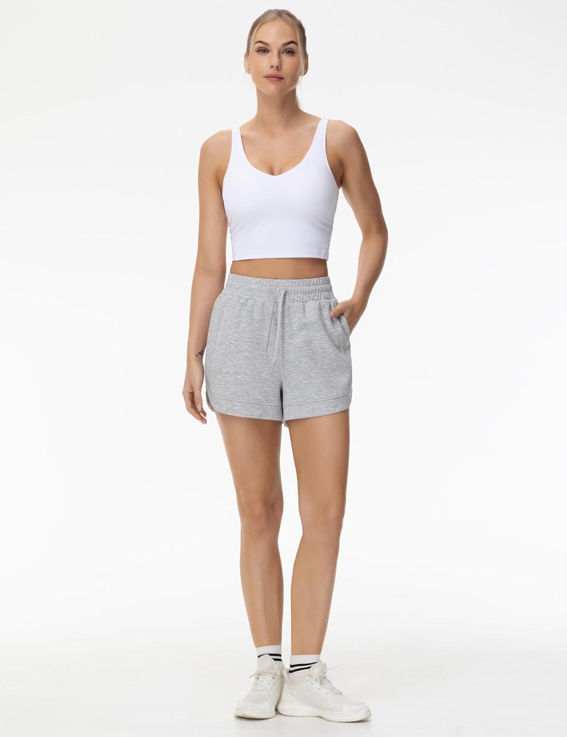 imageTHE GYM PEOPLE Womens Drawstring Sweat Shorts Soft Comfy Dolphin Workout Running Lounge Shorts with PocketsLight Heather Grey