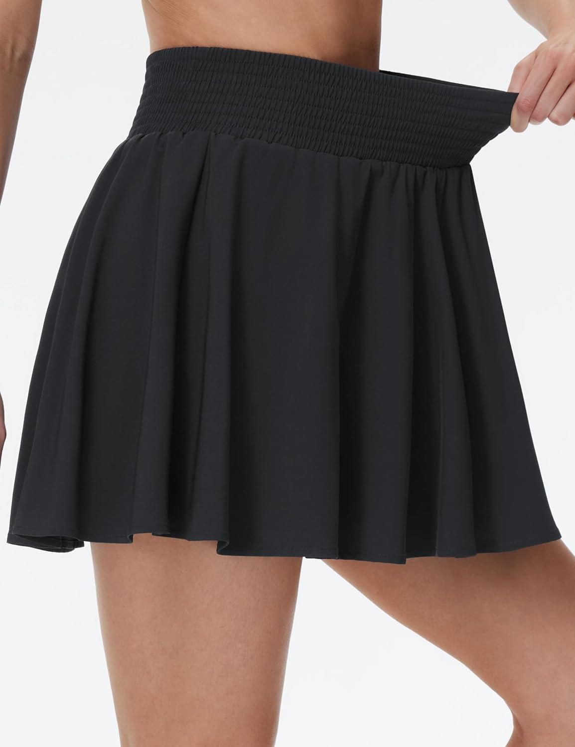 imageTHE GYM PEOPLE Womens Flowy Tennis Skorts High Waisted Pleated Athletic Golf Skirts Builtin Shorts with PocketsBlack