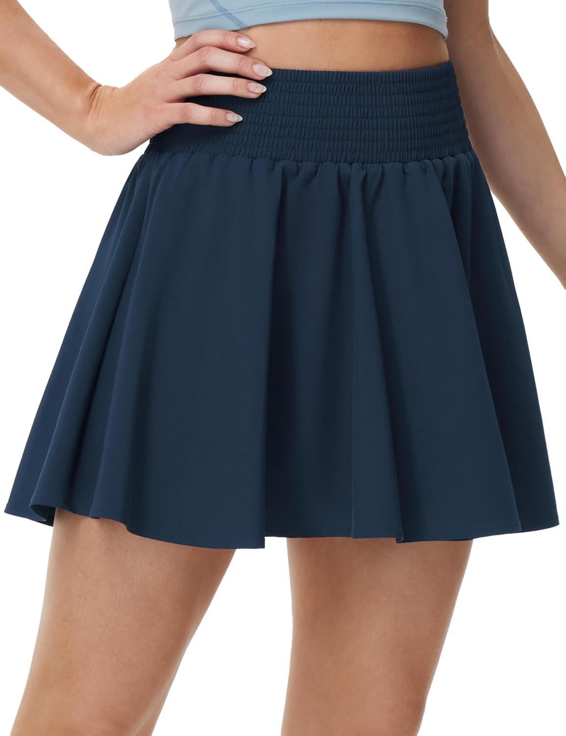 imageTHE GYM PEOPLE Womens Flowy Tennis Skorts High Waisted Pleated Athletic Golf Skirts Builtin Shorts with PocketsBlue