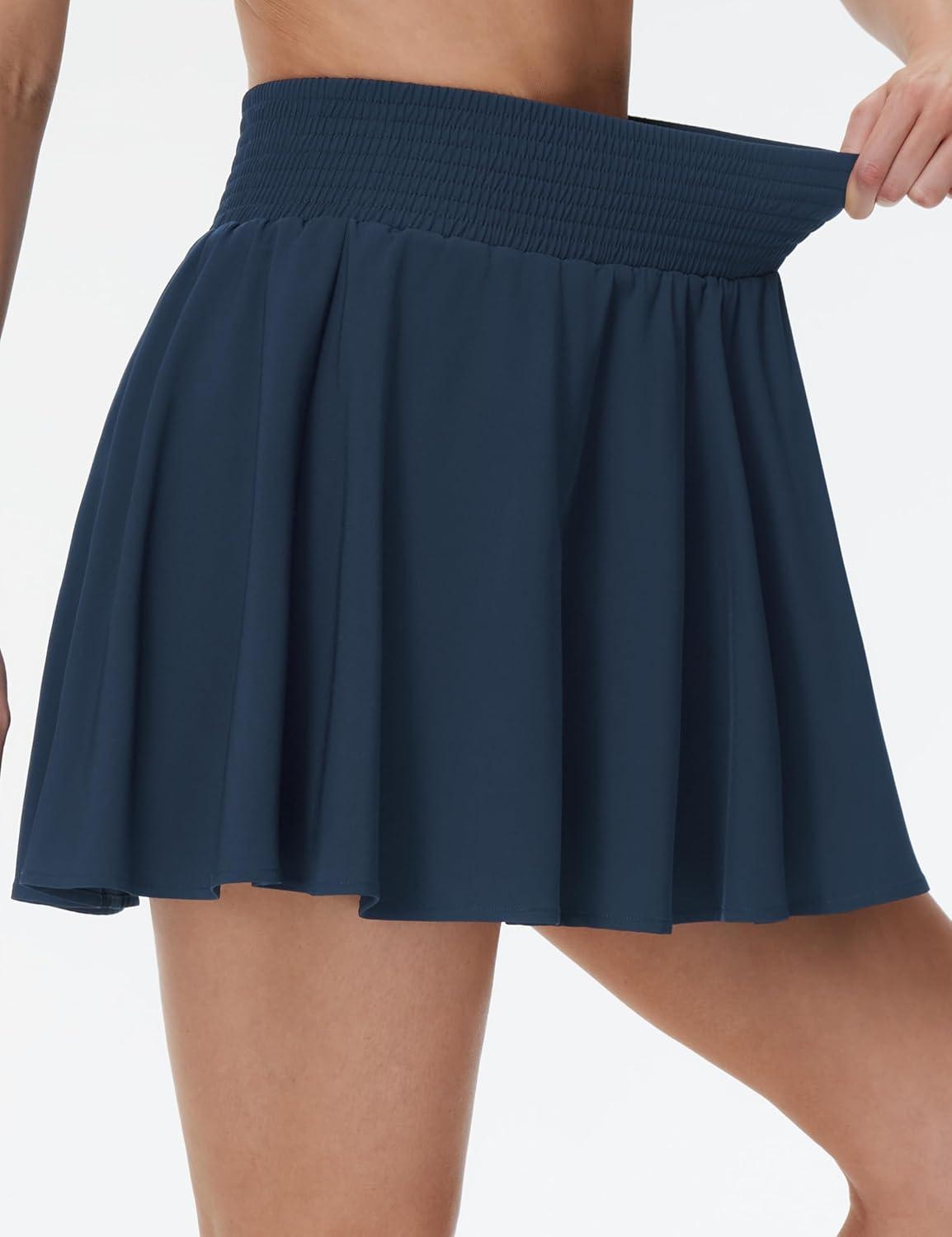 imageTHE GYM PEOPLE Womens Flowy Tennis Skorts High Waisted Pleated Athletic Golf Skirts Builtin Shorts with PocketsBlue