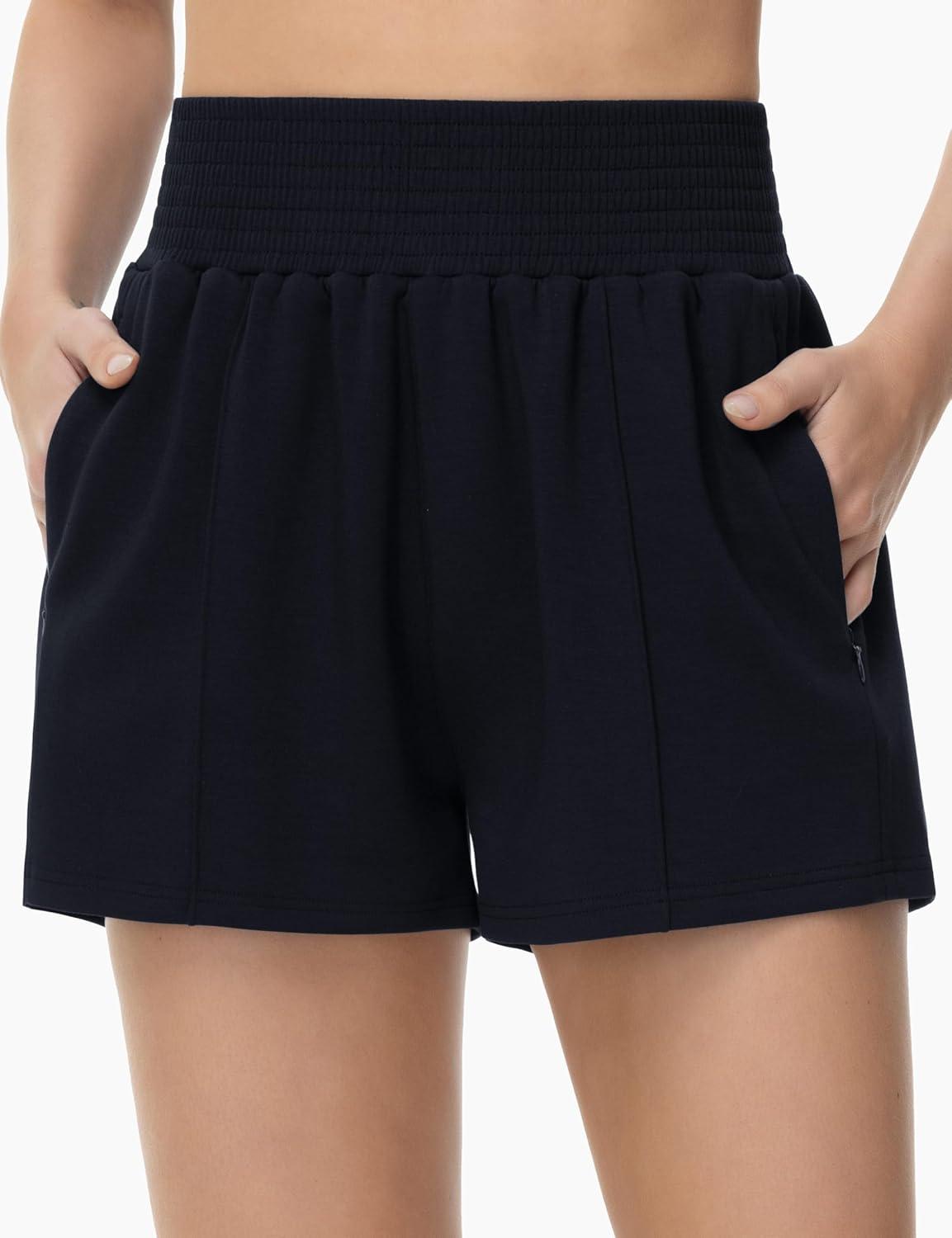 imageTHE GYM PEOPLE Womens High Waist Sweat Shorts Summer Athletic Lounge Short with Zipper PocketsBlack