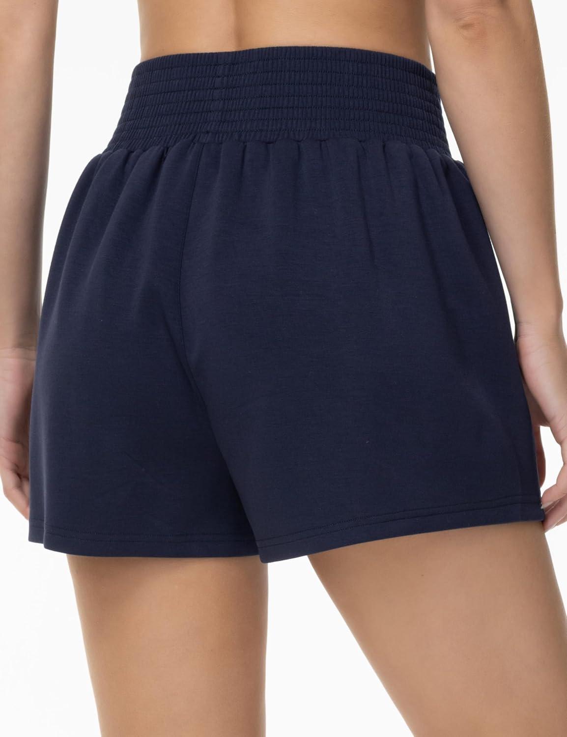 imageTHE GYM PEOPLE Womens High Waist Sweat Shorts Summer Athletic Lounge Short with Zipper PocketsDark Blue
