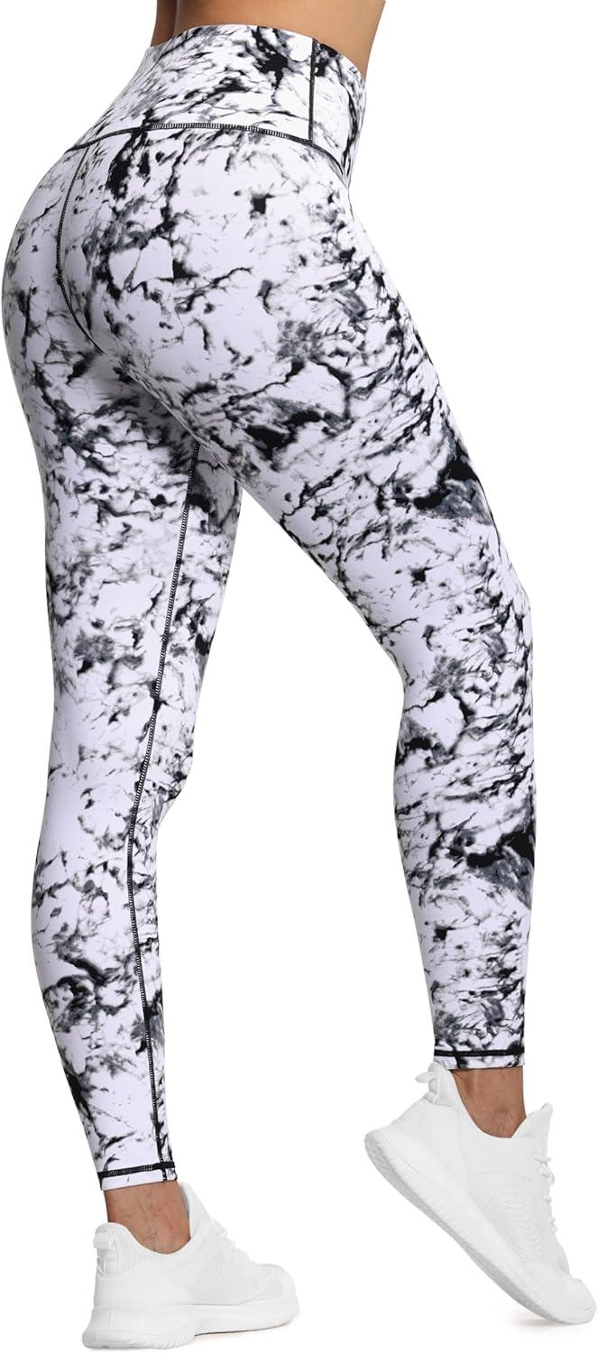 imageTHE GYM PEOPLE Womens High Waist Workout Legging Soft Tummy Control Squat Proof Yoga Running PantsBlackMarble White