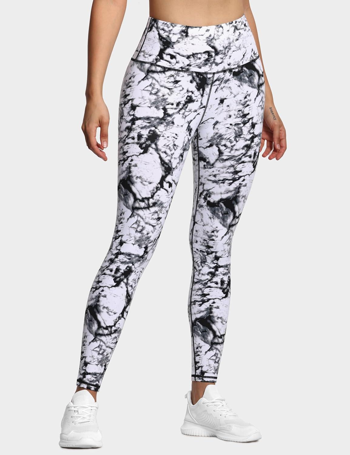 imageTHE GYM PEOPLE Womens High Waist Workout Legging Soft Tummy Control Squat Proof Yoga Running PantsBlackMarble White