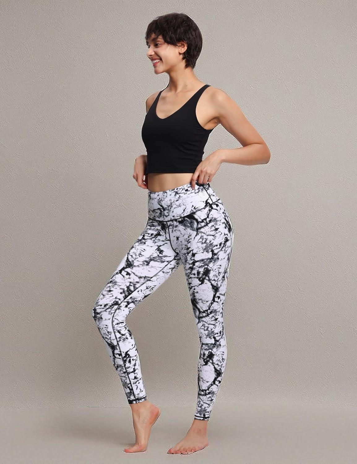 imageTHE GYM PEOPLE Womens High Waist Workout Legging Soft Tummy Control Squat Proof Yoga Running PantsBlackMarble White