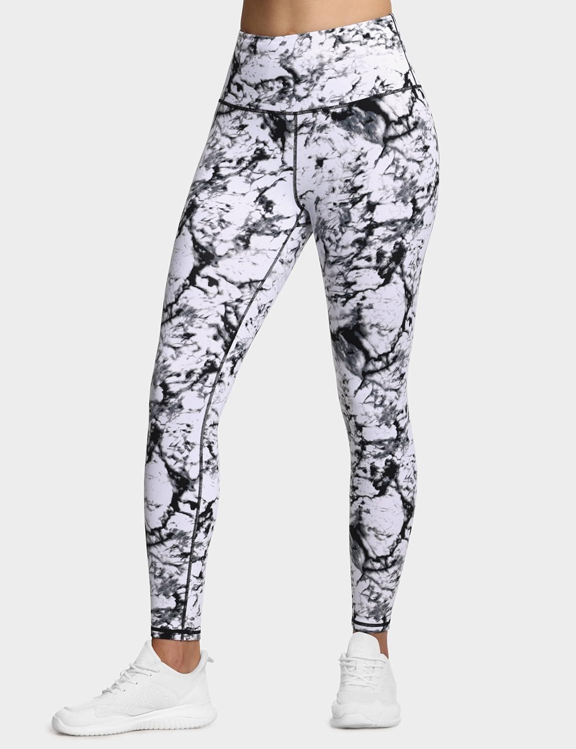 imageTHE GYM PEOPLE Womens High Waist Workout Legging Soft Tummy Control Squat Proof Yoga Running PantsBlackMarble White