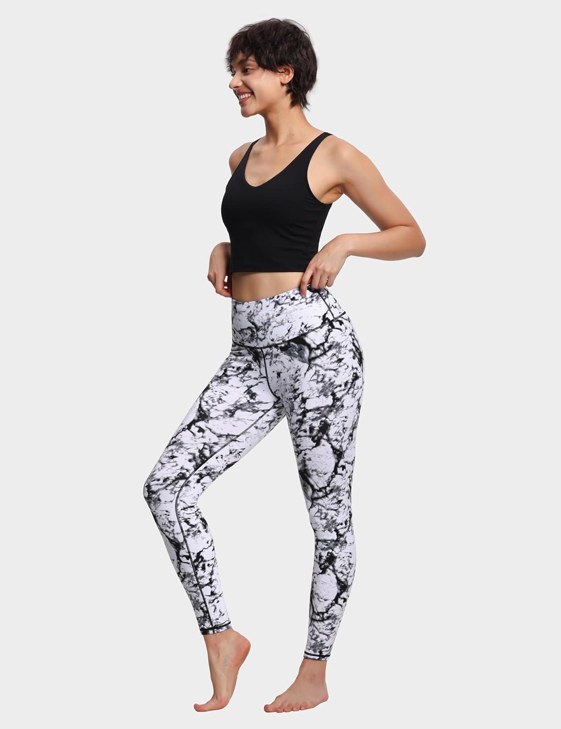imageTHE GYM PEOPLE Womens High Waist Workout Legging Soft Tummy Control Squat Proof Yoga Running PantsBlackMarble White