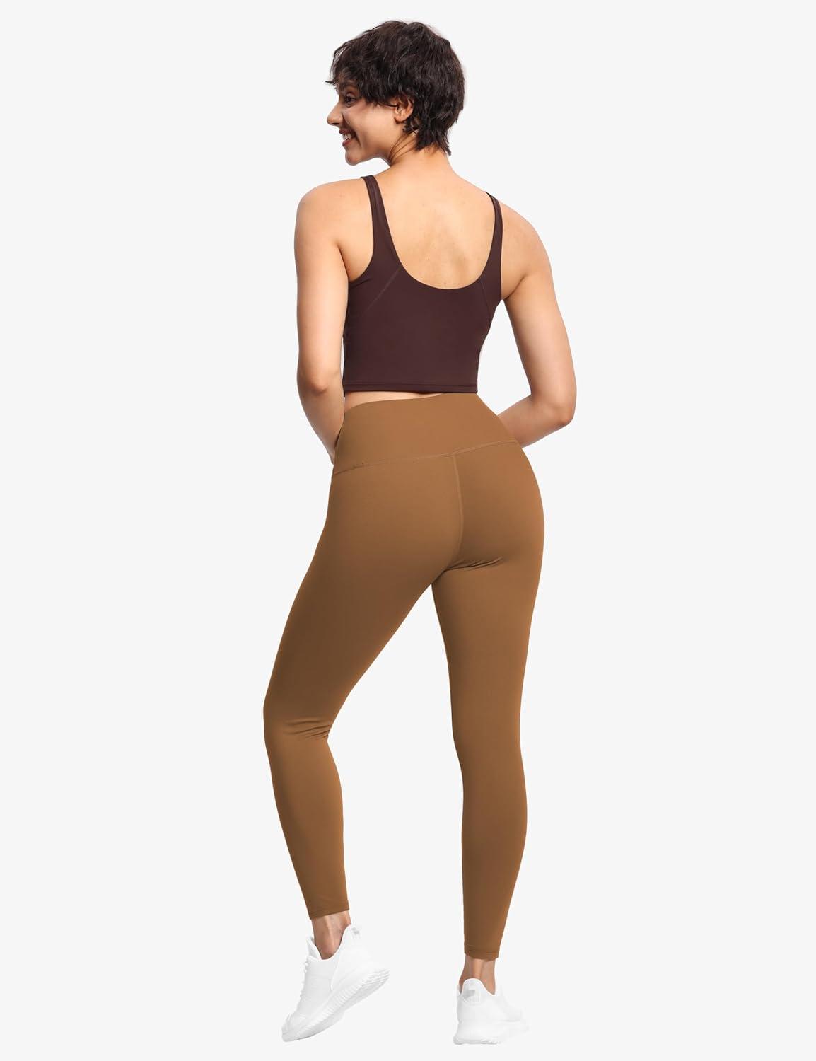 imageTHE GYM PEOPLE Womens High Waist Workout Legging Soft Tummy Control Squat Proof Yoga Running PantsBrown