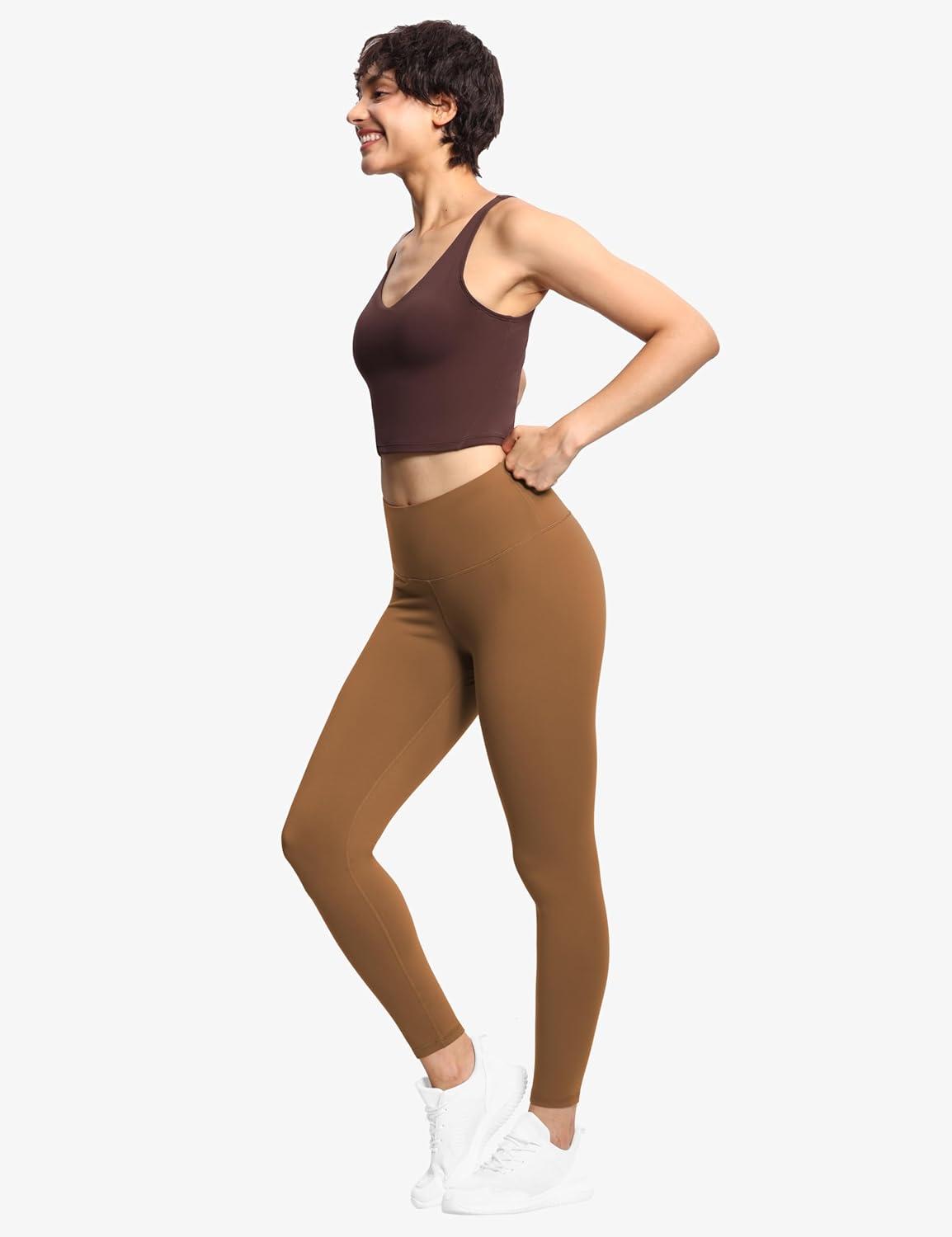imageTHE GYM PEOPLE Womens High Waist Workout Legging Soft Tummy Control Squat Proof Yoga Running PantsBrown