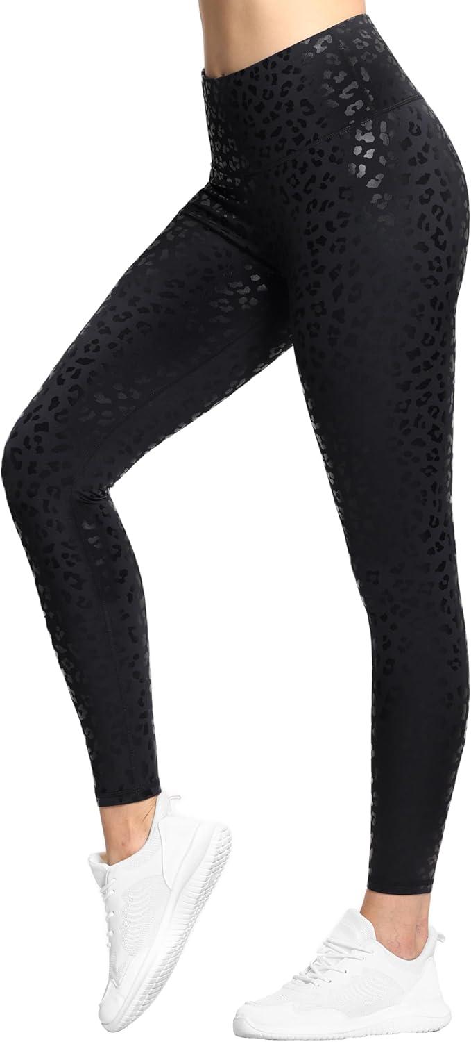 imageTHE GYM PEOPLE Womens High Waist Workout Legging Soft Tummy Control Squat Proof Yoga Running PantsSilverBlack