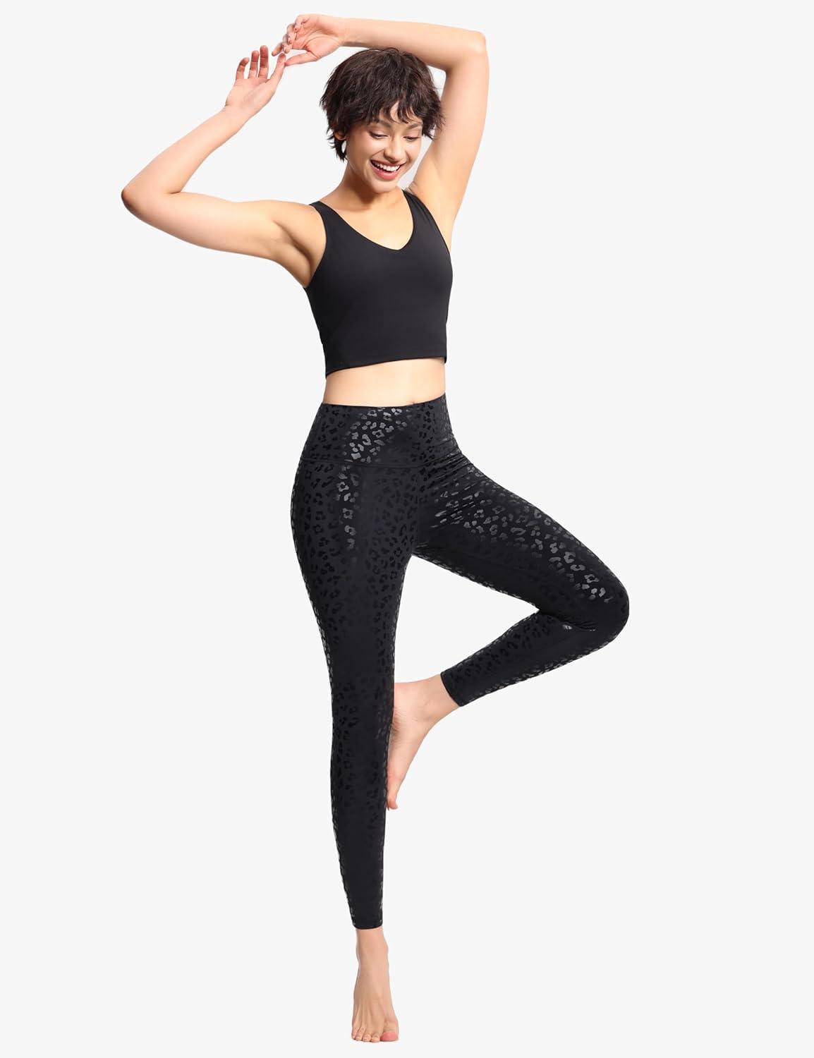imageTHE GYM PEOPLE Womens High Waist Workout Legging Soft Tummy Control Squat Proof Yoga Running PantsSilverBlack