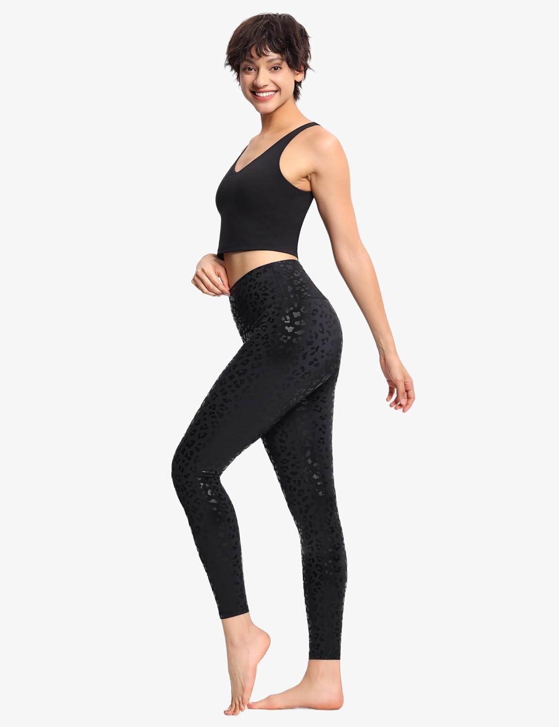 imageTHE GYM PEOPLE Womens High Waist Workout Legging Soft Tummy Control Squat Proof Yoga Running PantsSilverBlack