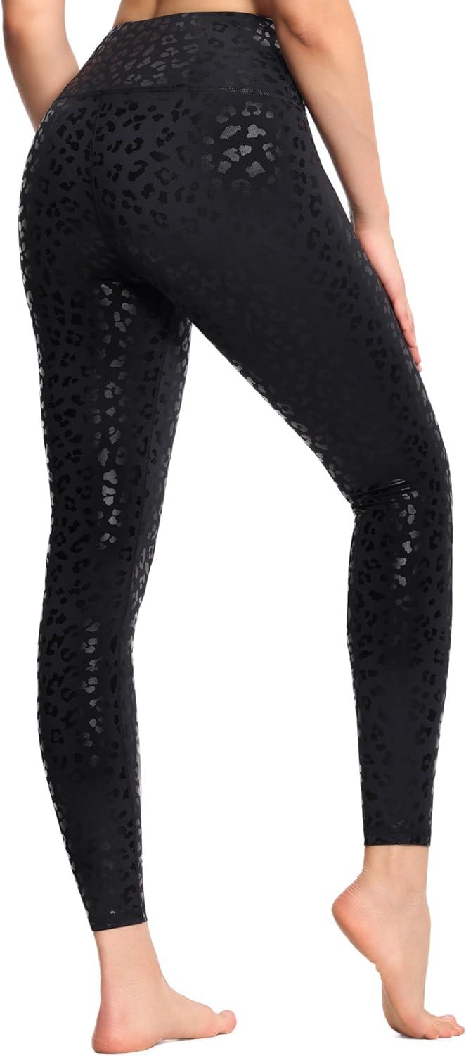 imageTHE GYM PEOPLE Womens High Waist Workout Legging Soft Tummy Control Squat Proof Yoga Running PantsSilverBlack