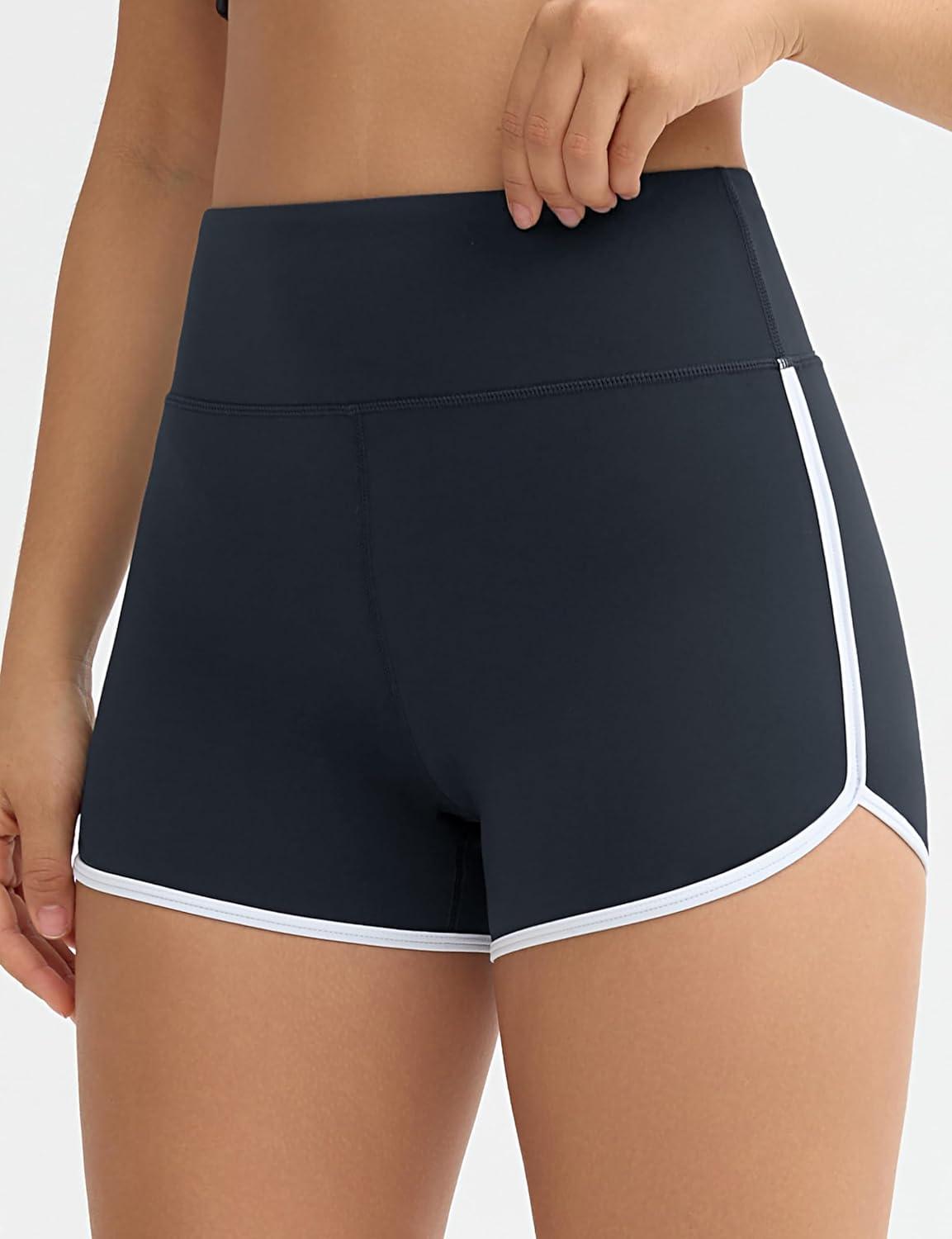 imageTHE GYM PEOPLE Womens High Waist Workout Shorts Breathable Dolphin Split Elastic Lounge Yoga ShortsCharcoal Grey