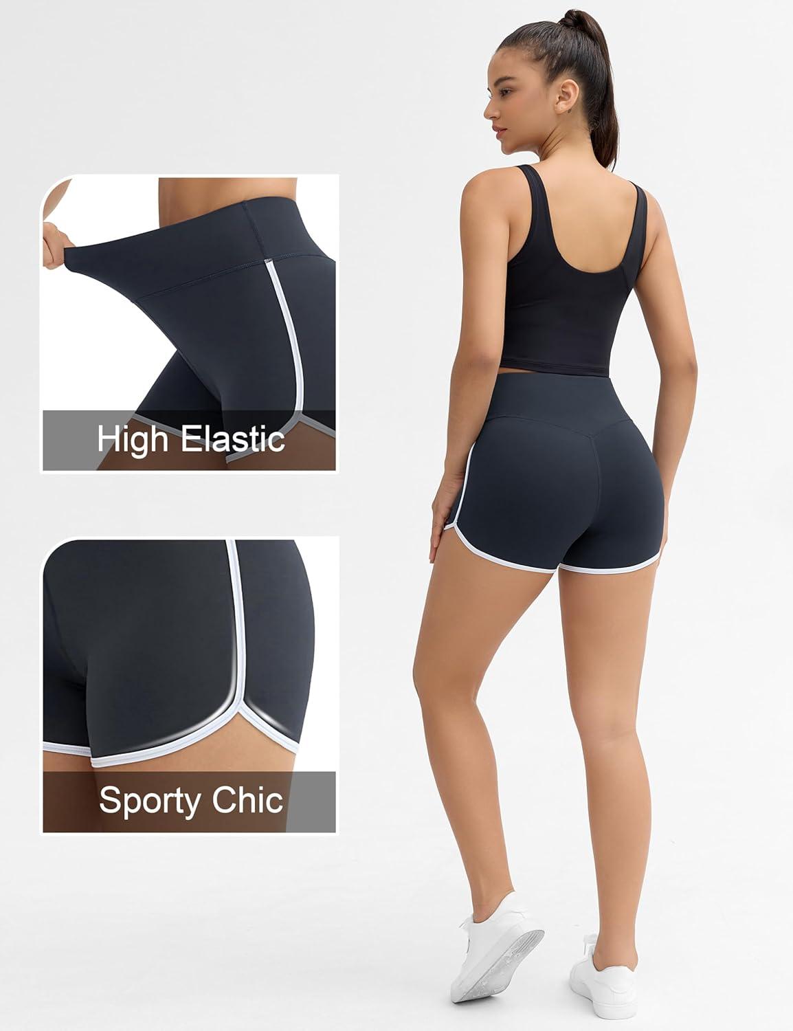 imageTHE GYM PEOPLE Womens High Waist Workout Shorts Breathable Dolphin Split Elastic Lounge Yoga ShortsCharcoal Grey