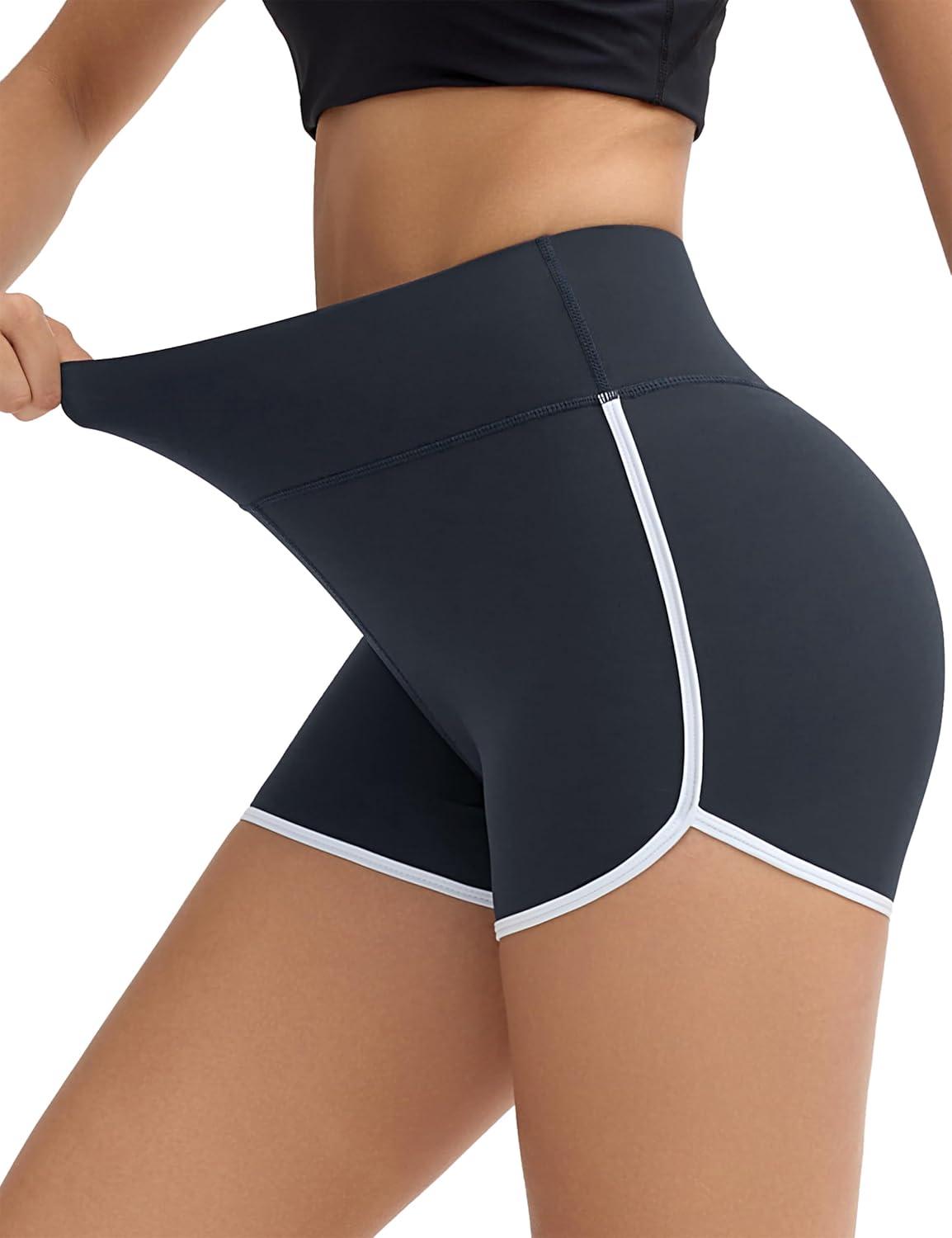 imageTHE GYM PEOPLE Womens High Waist Workout Shorts Breathable Dolphin Split Elastic Lounge Yoga ShortsCharcoal Grey