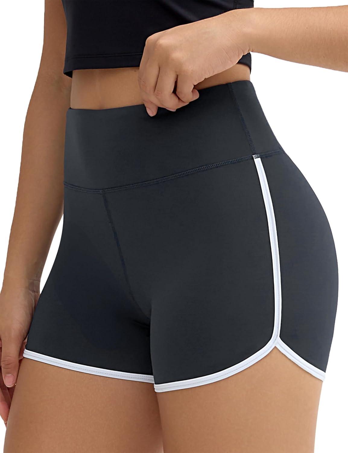 imageTHE GYM PEOPLE Womens High Waist Workout Shorts Breathable Dolphin Split Elastic Lounge Yoga ShortsCharcoal Grey