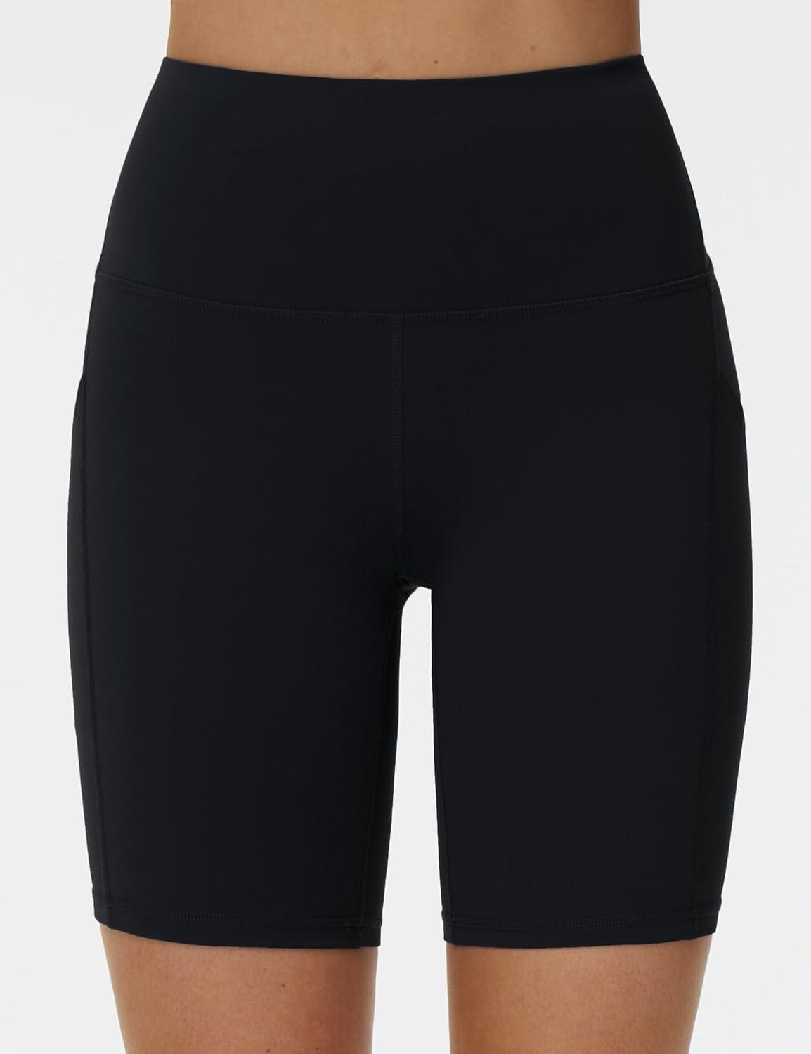 imageTHE GYM PEOPLE Womens High Waist Workout Shorts Stretchy Tummy Control Yoga Biker Running Shorts with PocketsBlack