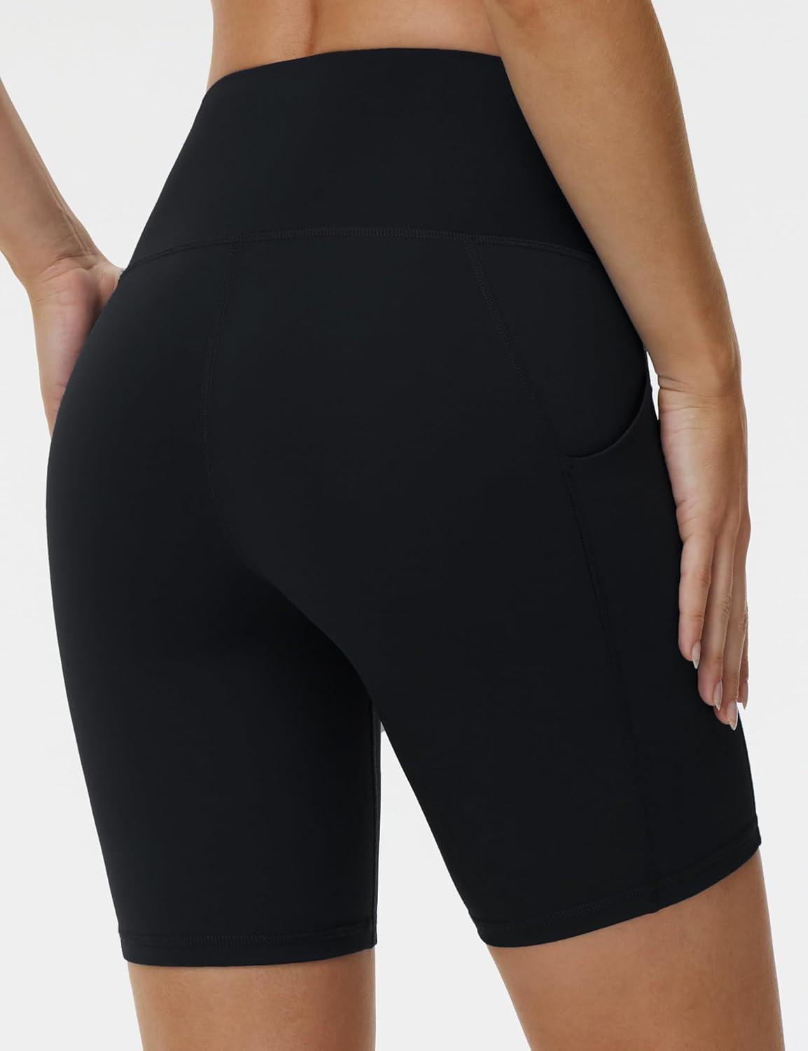 imageTHE GYM PEOPLE Womens High Waist Workout Shorts Stretchy Tummy Control Yoga Biker Running Shorts with PocketsBlack
