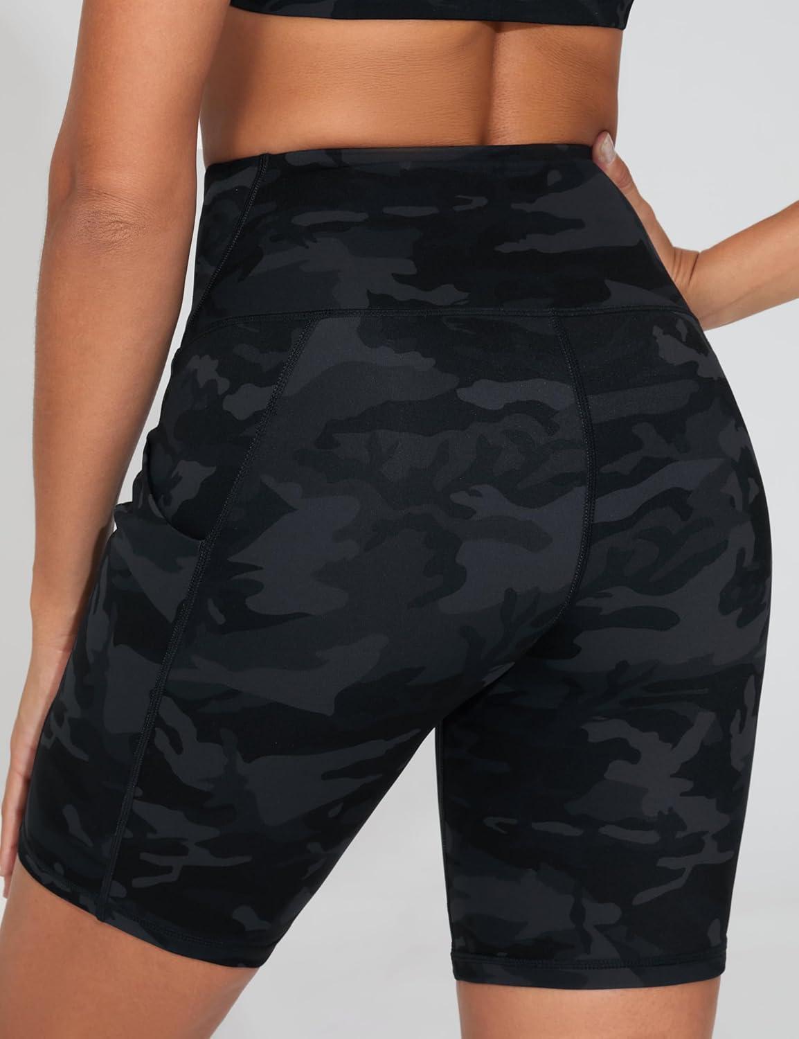 imageTHE GYM PEOPLE Womens High Waist Workout Shorts Stretchy Tummy Control Yoga Biker Running Shorts with PocketsBlack Camo