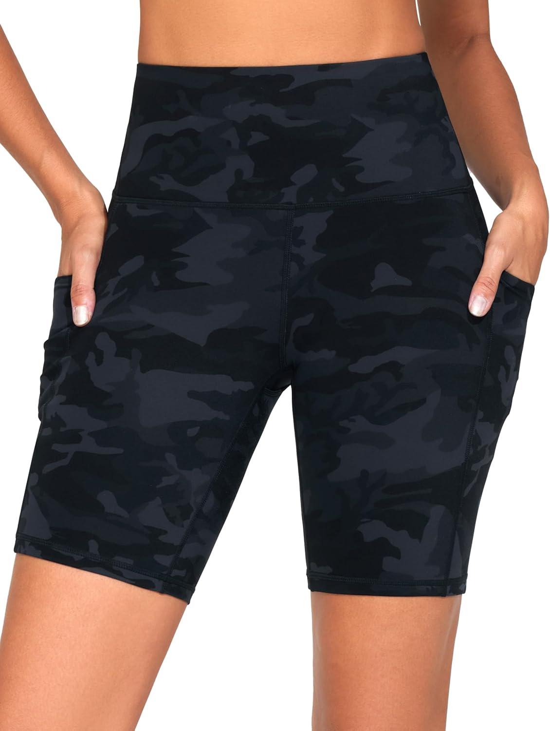 imageTHE GYM PEOPLE Womens High Waist Workout Shorts Stretchy Tummy Control Yoga Biker Running Shorts with PocketsBlack Camo