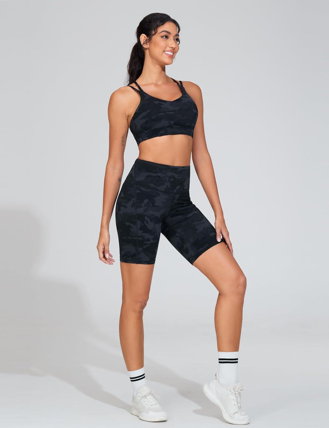 imageTHE GYM PEOPLE Womens High Waist Workout Shorts Stretchy Tummy Control Yoga Biker Running Shorts with PocketsBlack Camo