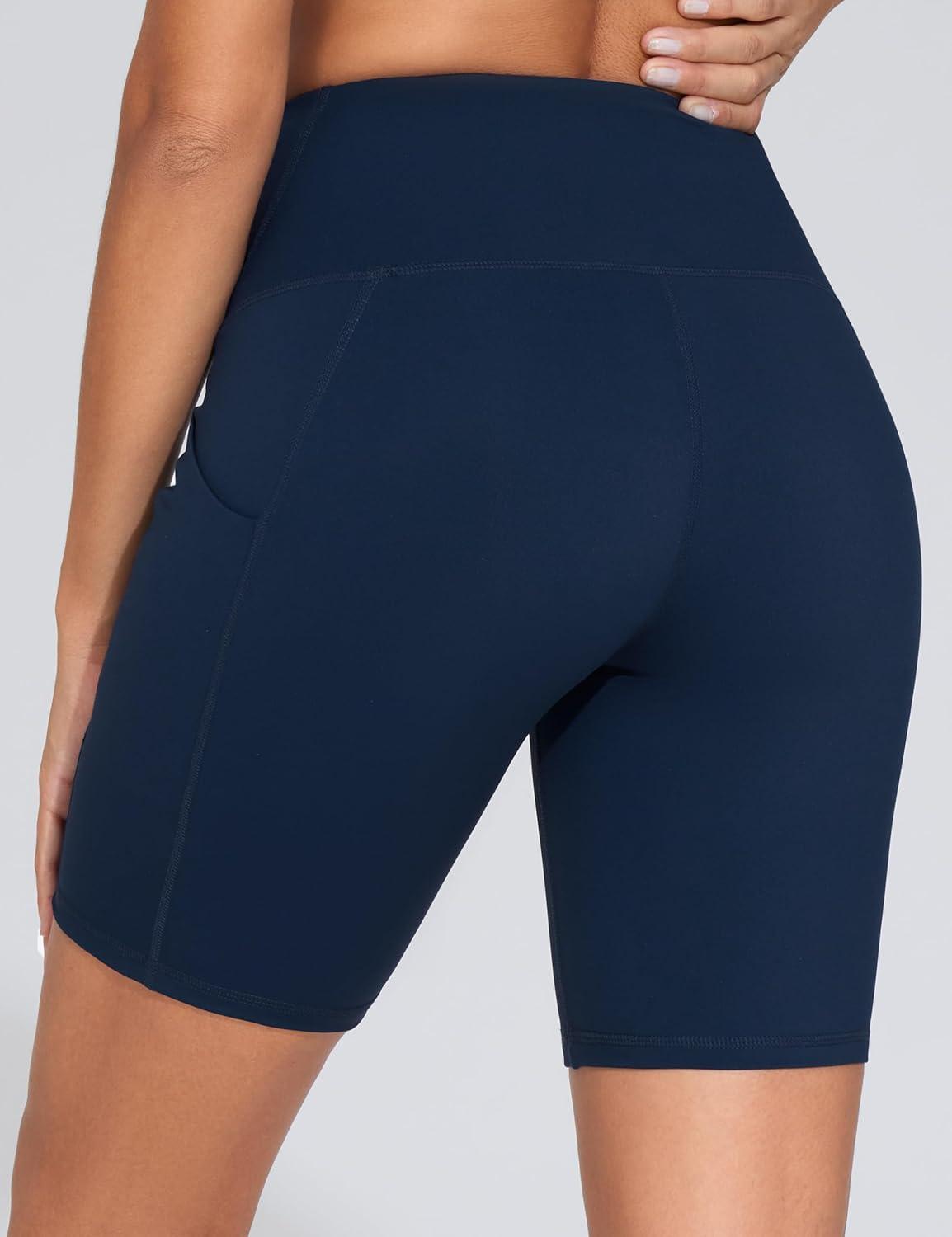 imageTHE GYM PEOPLE Womens High Waist Workout Shorts Stretchy Tummy Control Yoga Biker Running Shorts with PocketsBlue