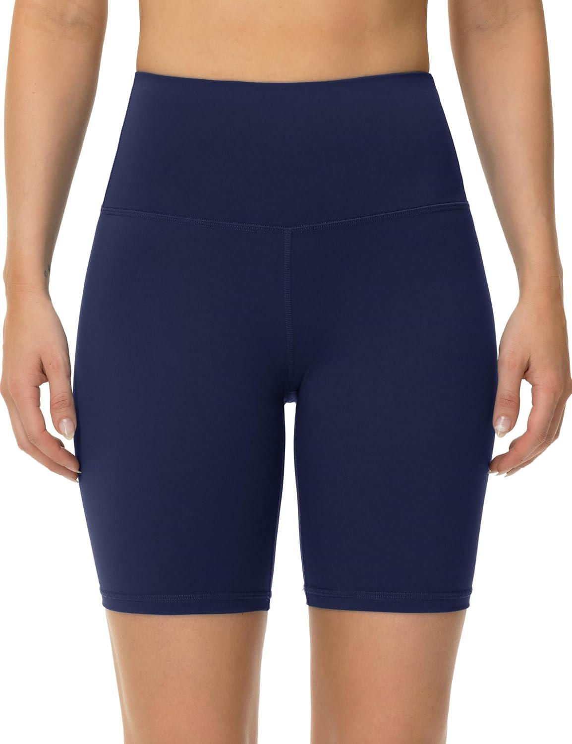 imageTHE GYM PEOPLE Womens High Waist Workout Yoga Shorts Tummy Control Stretchy Biker Running Athletic ShortsBlue