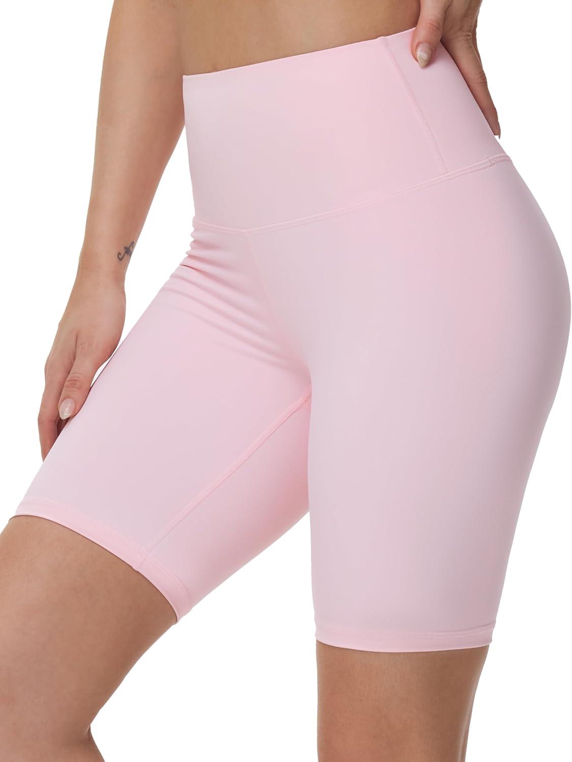 imageTHE GYM PEOPLE Womens High Waist Workout Yoga Shorts Tummy Control Stretchy Biker Running Athletic ShortsLight Pink