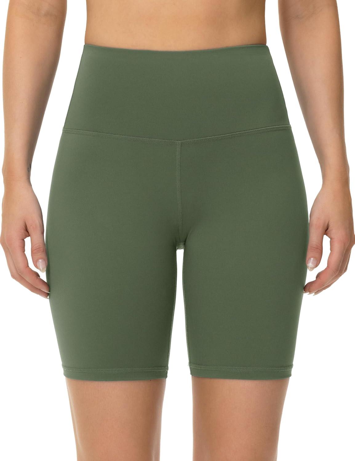 imageTHE GYM PEOPLE Womens High Waist Workout Yoga Shorts Tummy Control Stretchy Biker Running Athletic ShortsOlive Green