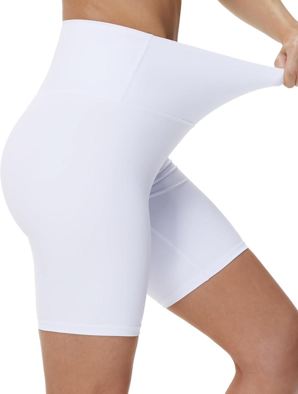 imageTHE GYM PEOPLE Womens High Waist Workout Yoga Shorts Tummy Control Stretchy Biker Running Athletic ShortsWhite