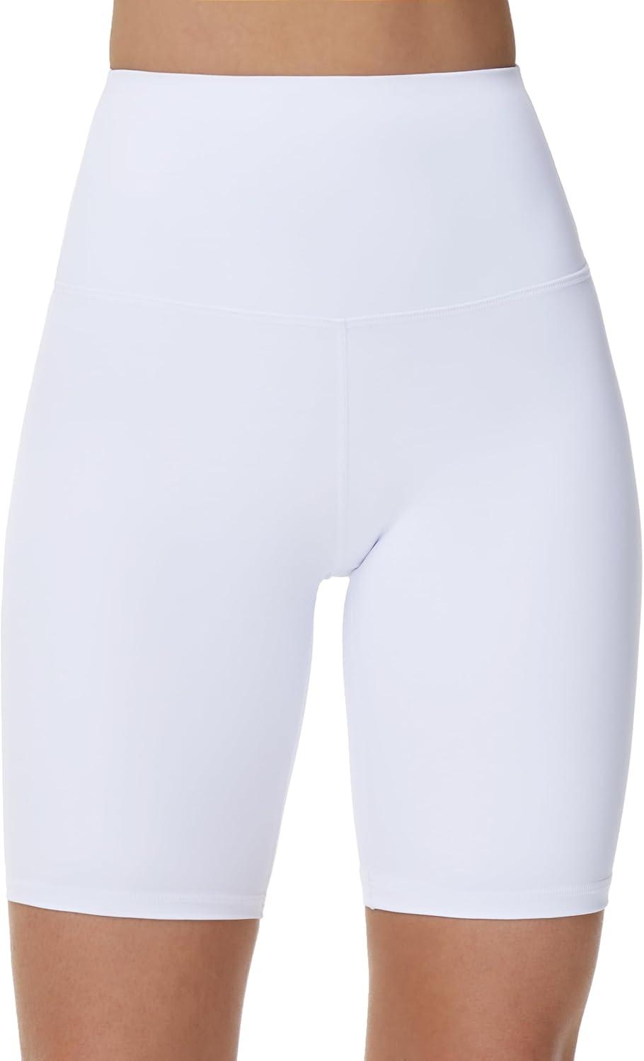 imageTHE GYM PEOPLE Womens High Waist Workout Yoga Shorts Tummy Control Stretchy Biker Running Athletic ShortsWhite